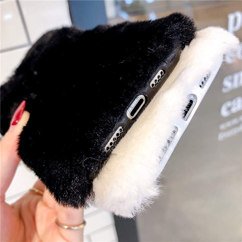SGVAHY Furry Case for iPhone 11 Pro Max Cute Cat Black Fur Fluffy Soft Warm Plush Fuzzy with Bling Glitter Protective Case for Women Girls - Image 4